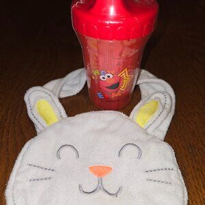 Sesame Street Elmo sippy cup and Carter's bunny bib